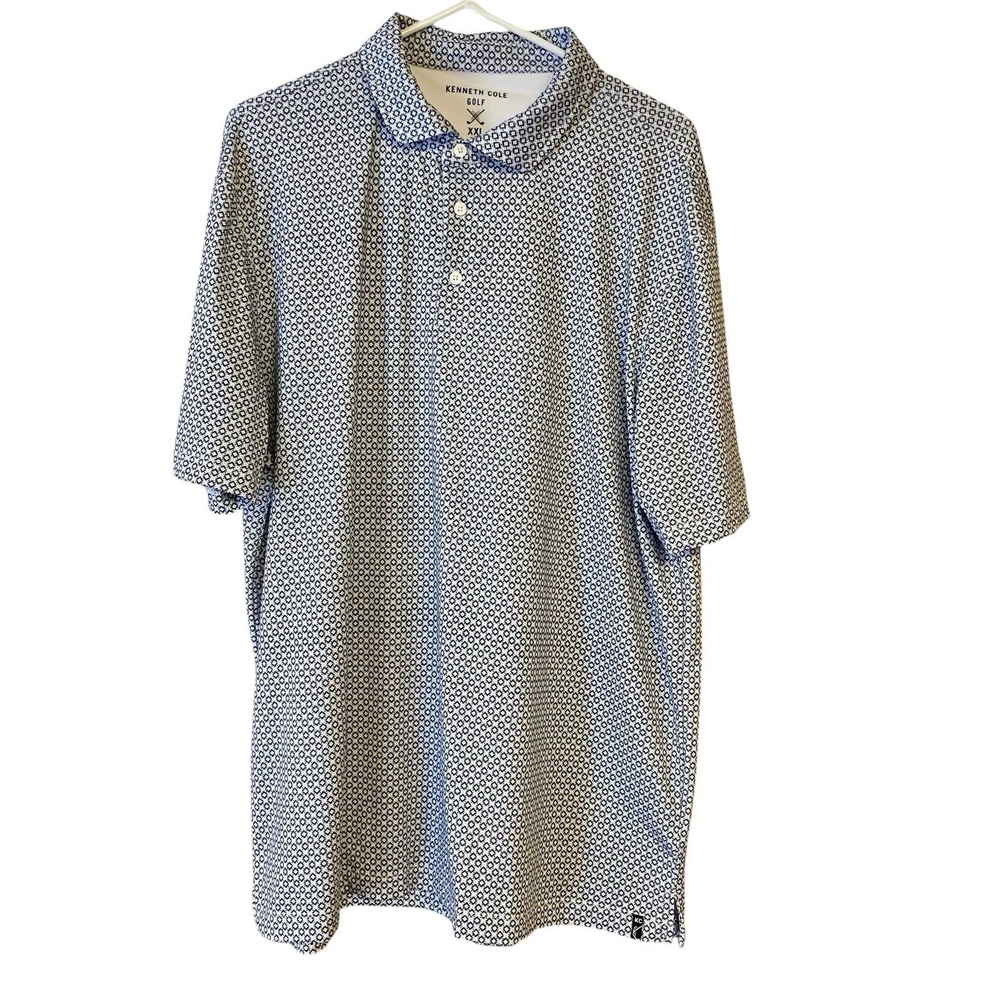 Kenneth Cole Golf Polo With Geometric Pattern Blue Grey Pink White Size XXL